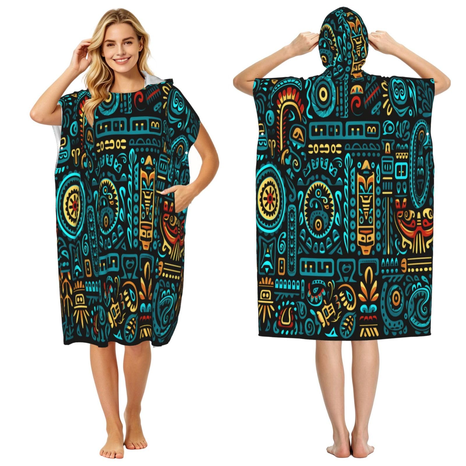 DTHKJNLSF Abstract Graffiti Adult Hooded Beach Poncho Towel