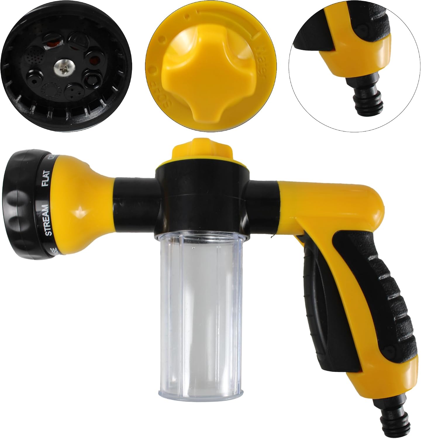 Car Wash Brush Foam Gun,High-Pressure Garden Hose Nozzle With 8 Spray Patterns & 3.5OZ Soap Dispenser - Ideal For Lawn,Car Wash,Cleaning,Patio(Yellow)