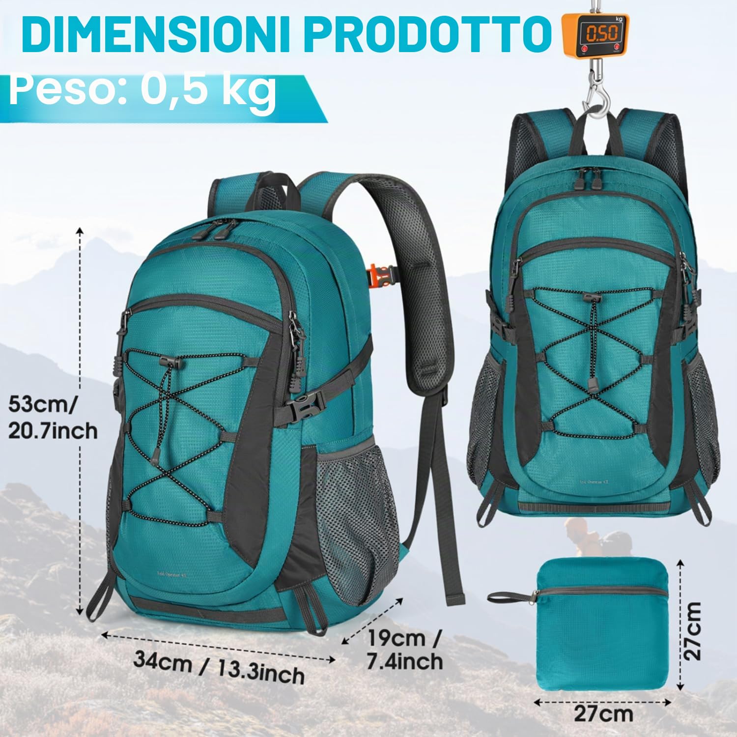 RAINSMORE Zaino Trekking 40 Litri Grande Pieghevole, Montagna Impermeabile per Uomo/Donna, Da Viaggio Leggero Traspirante, Escursionismo per Alpinismo Equitazione e Campeggio