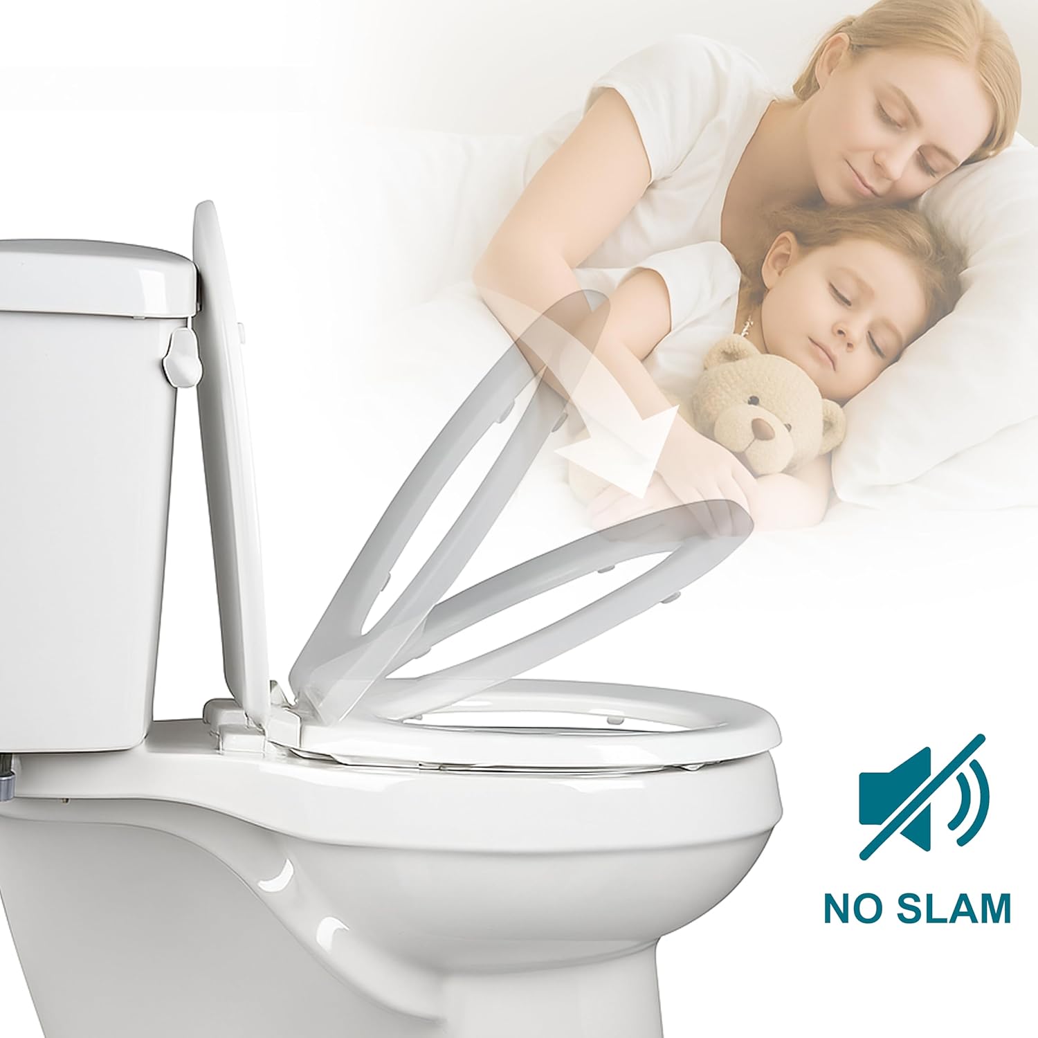 Wood Toilet Seat, Slow Close, High Gloss Finish, Premium Moulded Wood, White, PIKLiDS (Round)