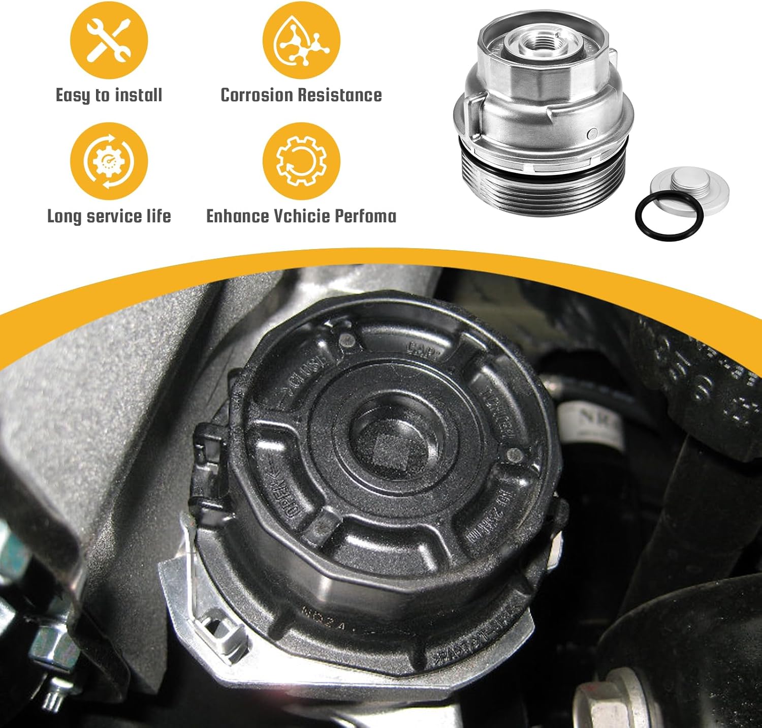 Oil Filter Housing Cap Assembly Kit 15620-31060 with Oil Plug Fit for Toyota 2005-2019 Tundra RAV4 4Runner Camry Highlander Tacoma Avalon Sienna Venza Lexus RX350 Replacement 1562031060 15643-31050