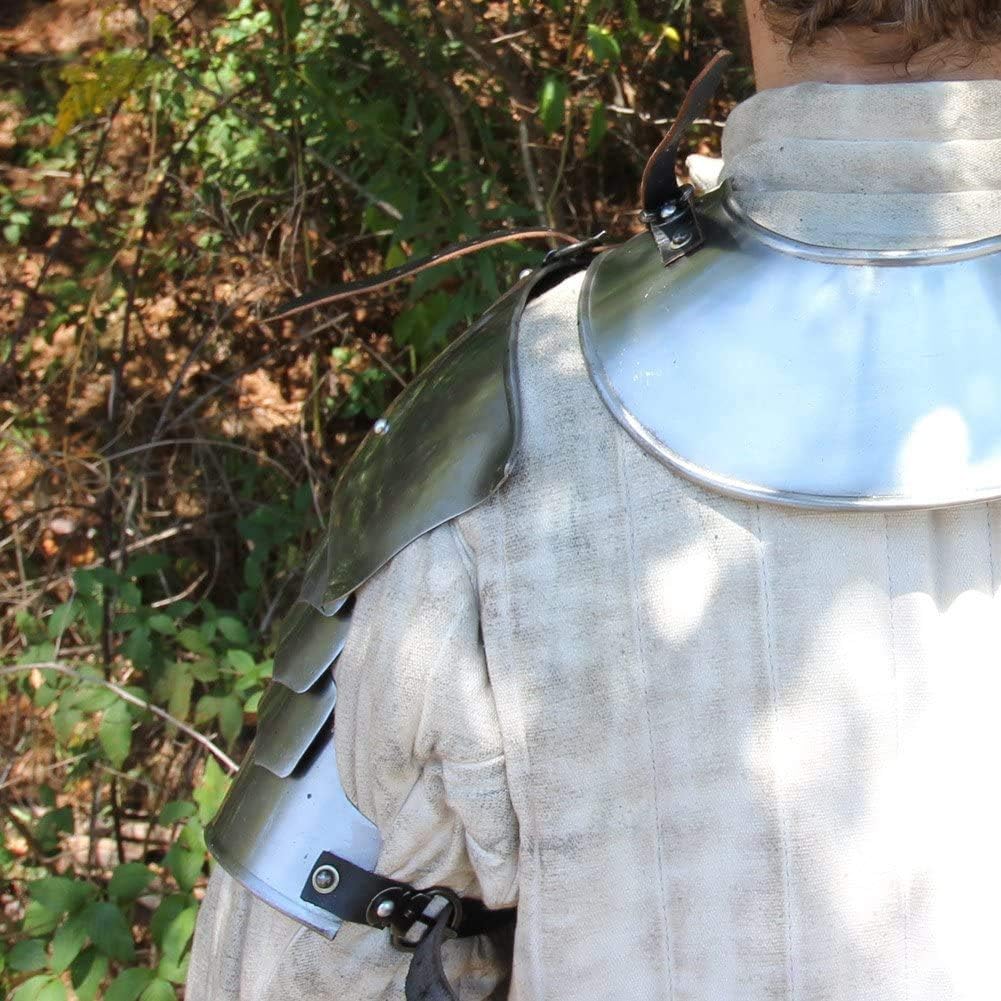 AnNafi® Complete Medieval Knight Arms Armor Set Metallic One Size Spaulders Handmade Gorget Viking Arm Shoulder Vambrace Pair Crusader Pauldrons Armour Silver - Image 9