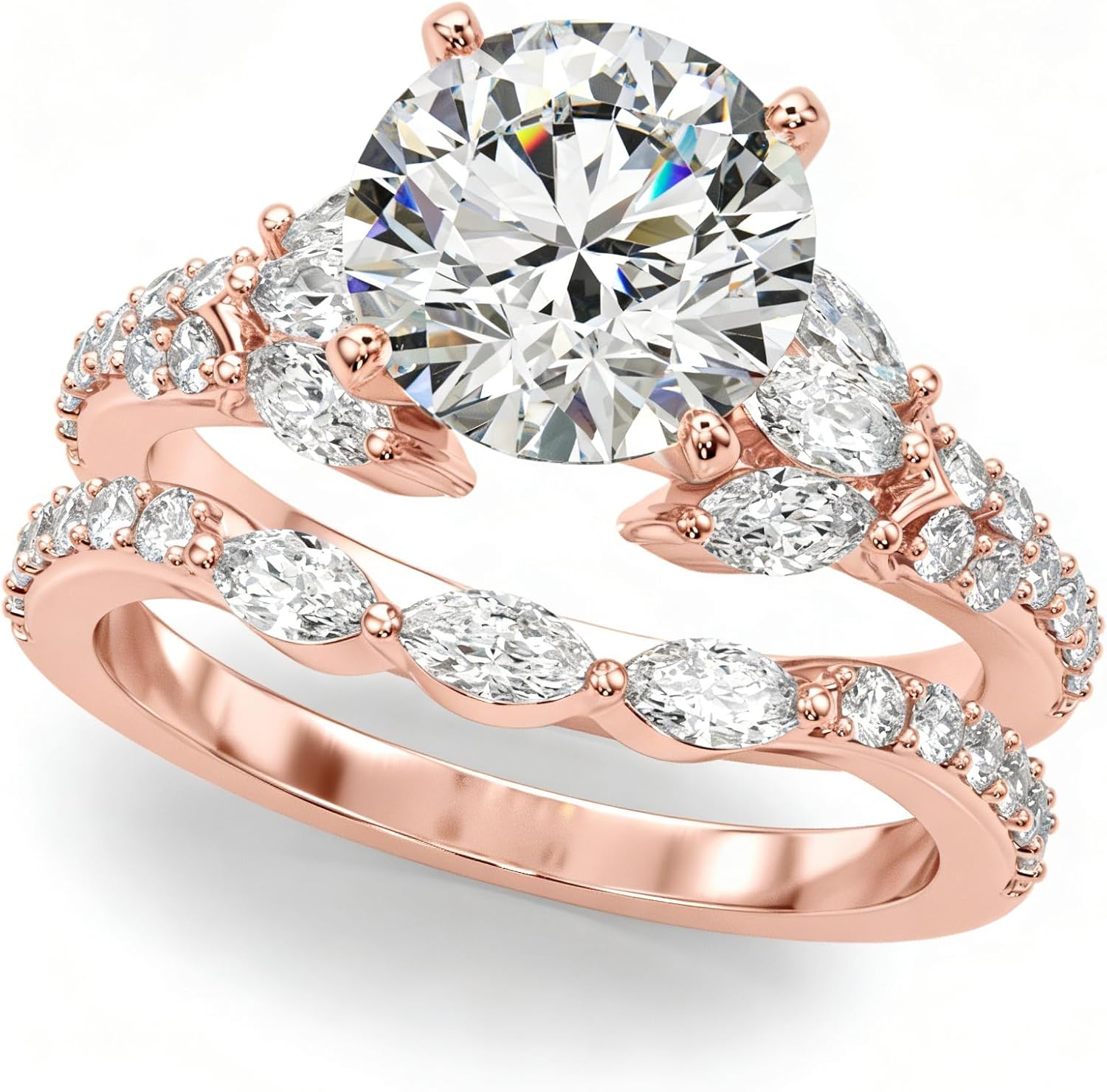 925 Sterling Silver/10k/14k/18k Gold 1.52 Carat(ctw) Round Cut Moissanite Bridal Wedding Ring Set, Eternity Custom Women's Anniversary Engagement Ring Set, Sizes 4-14