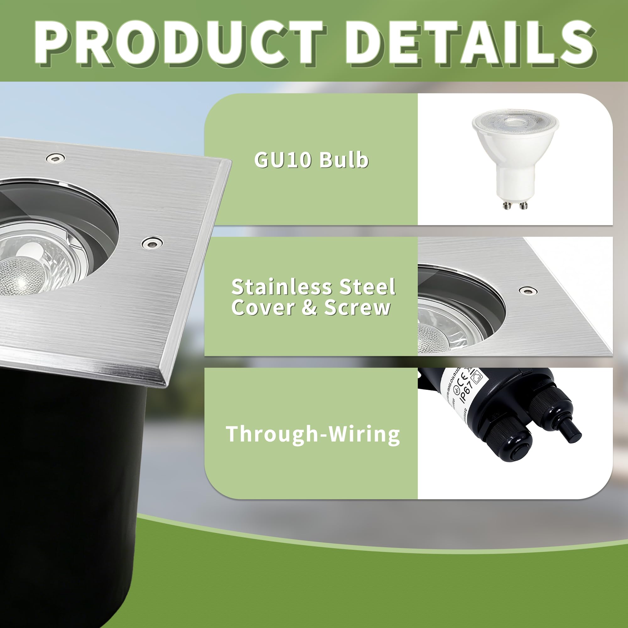 JNR Edelstahl Bodenstrahler Außen IP67 Wasserdicht 230V, Silber 4 Pack | Schwenkbar LED Licht, Bodeneinbaustrahler Aussen mit 5W GU10 3000K Glühbirne, Bodenleuchten Gartenbeleuchtung mit Strom