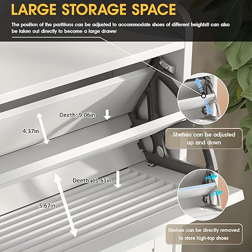 Miniatura 5 de Maupvit Gabinete de Almacenamiento de Zapatos con 3 Puertas Abatibles con Persianas, Organizador Independiente con Bisagras de Metal, Gabinete de