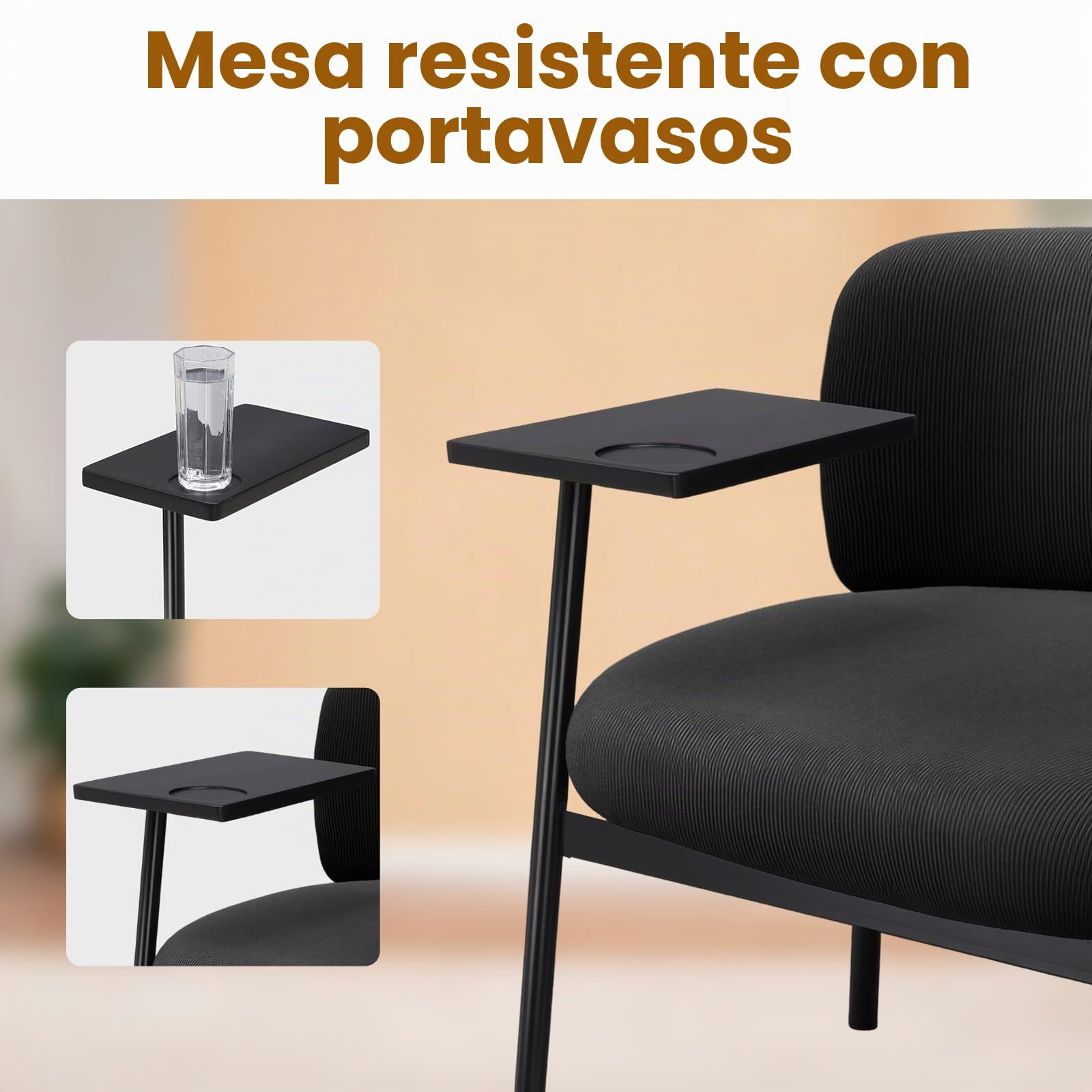 COMHOMA Sillón de Relax Moderno con Patas de Metal, sofá Individual para salón, Dormitorio, jardín, Color Negro