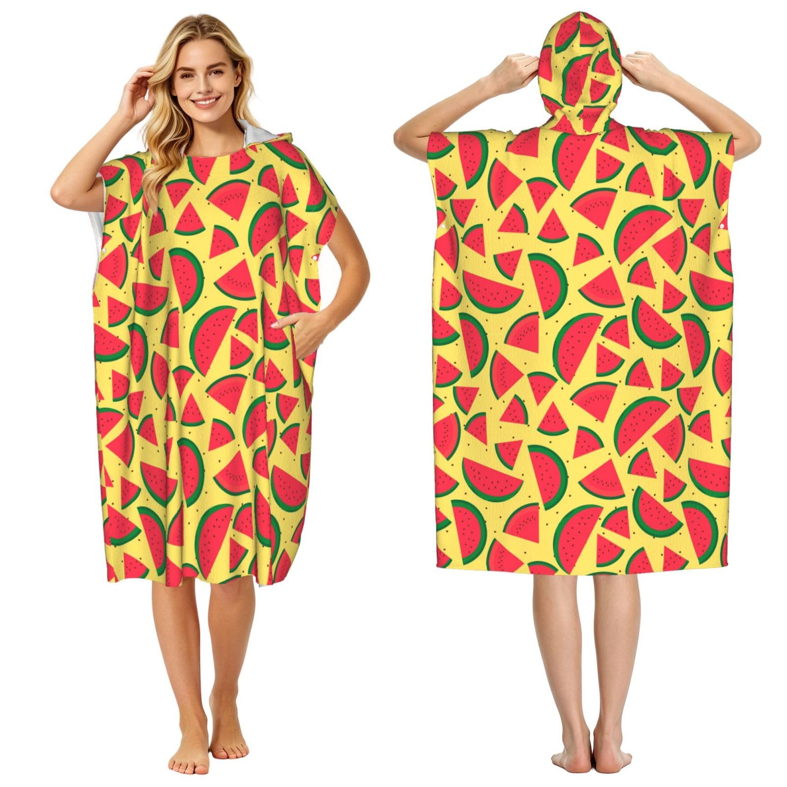 Noble Ren Watermelon Fruits Adult Hooded Beach Towel Swimming Cover Outdoor Wearable Towels Bath Bathrobe Cape Quick Drying