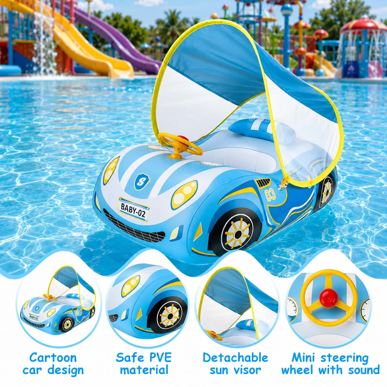 XIMEI Flotador Bebé con Parasol, Baby Float Hinchable para Bebés, Anillo de Natación para Bebé, Flotador Piscina Protección UV, Juguetes Bebe de Piscina 1 a 5 Años