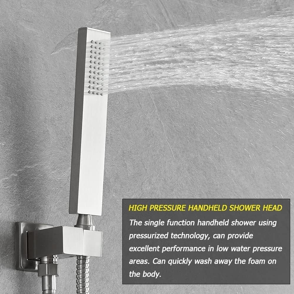 Brushed Nickel Shower System 12 Inches Bathroom Luxury Rain Shower Head with Handheld Combo Set Wall Mounted High Pressure Rainfall Shower Head System Shower Faucet with Valve and Trim Kit