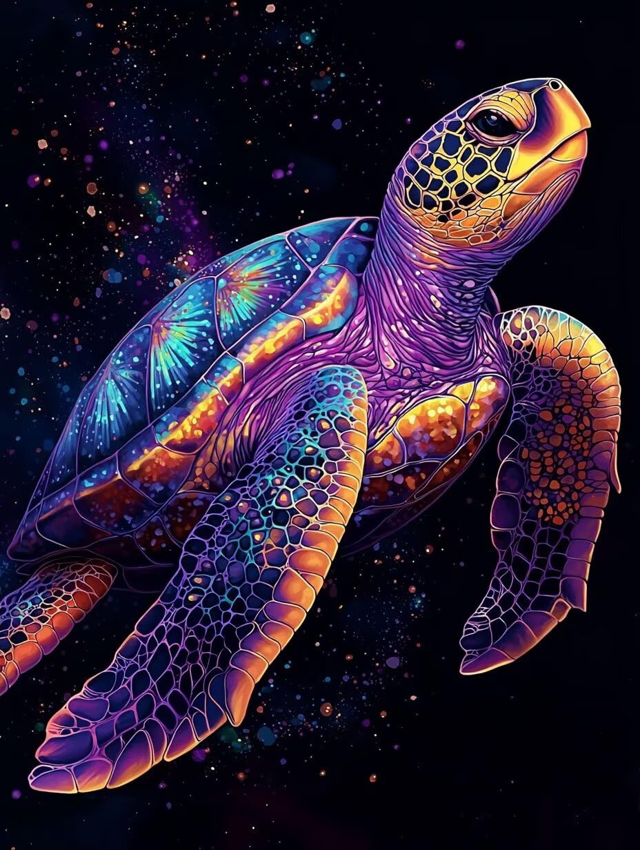 WEISHIWE Malen nach Zahlen Erwachsene Schildkröte, 70x90cm x-292 | Malen nach Zahlen Erwachsene Leinwand Kit, DIY Handgemalt Ölgemälde Set mit 3-Pinseln und Acrylfarbe für Wanddeko,Ohne Rahmen