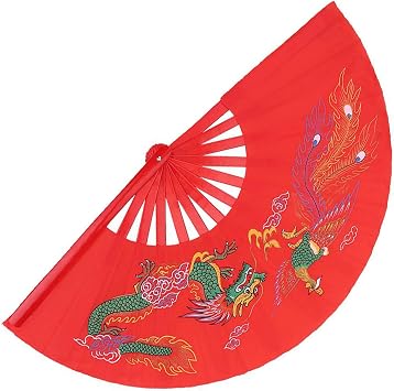 Red Tai Chi Martial Arts Tai Chi Martial Arts, Chinese Kung Fu Tai Chi Fan, Handheld Martial Arts Dance Bamboo Fan Dragon, Phoenix Folding Hand Fan for Men or Women Bamboo Fan