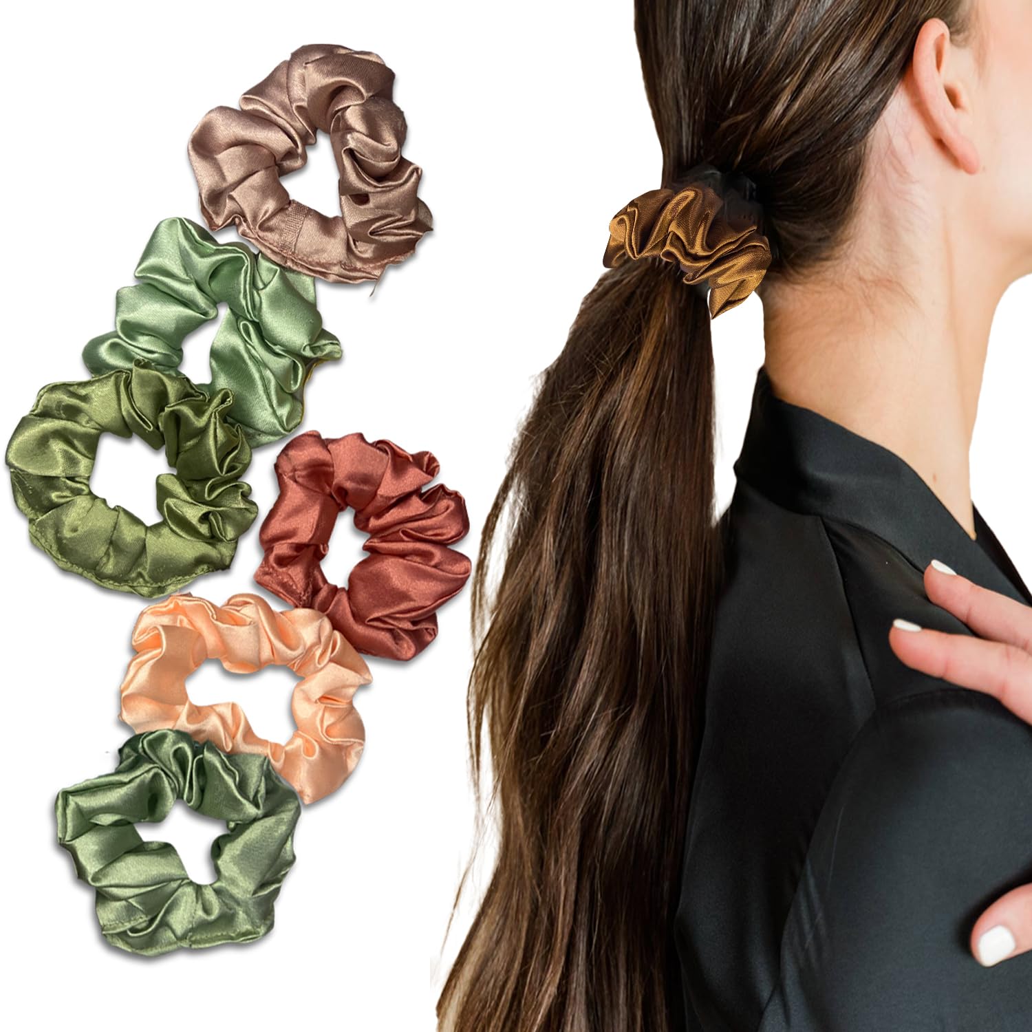 TEMPERIA (6 pcs) Silk Satin Scrunchies For Women & Girls – Stylish Luxury Ponytail Rubber Band Ties for Hair – English Colours Same As Shown (MN02)