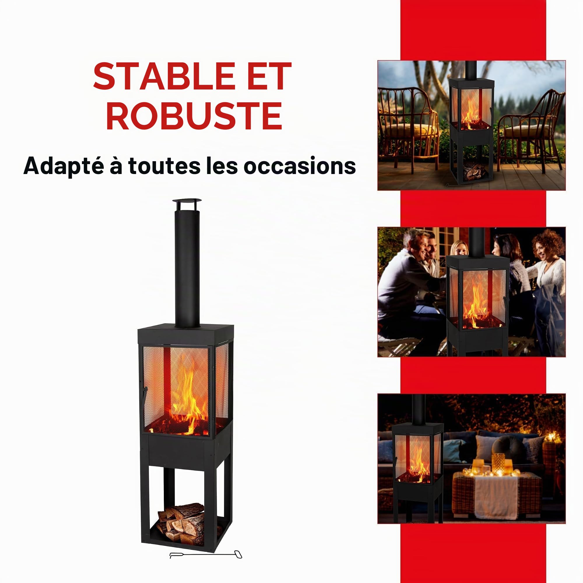 BBQ Collection Brasero Exterieur avec Cheminée - Cheminée de Jardin 194 x 44 x 47 cm - Cheminée de Terrasse avec Pare-Étincelles - Poêle à Bois Decoration Jardin - Acier au Carbone