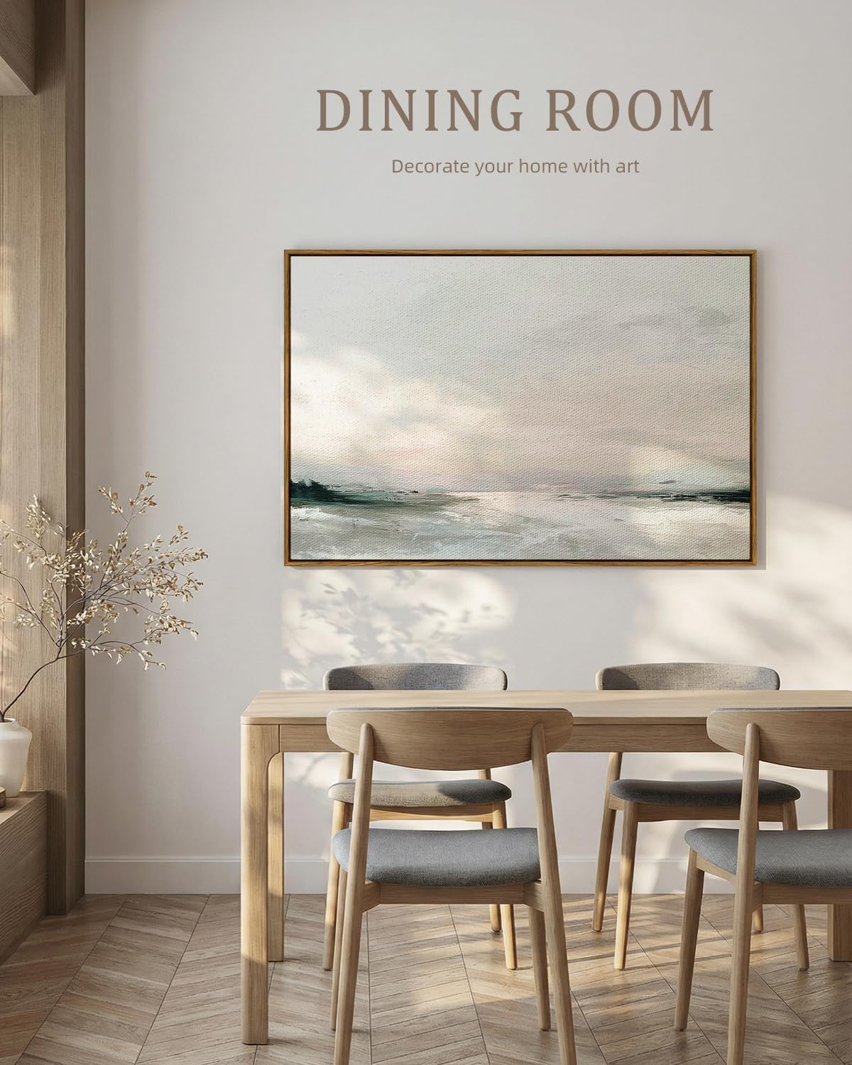 Bzstyleart Framed Vintage Wall Art, Abstract Canvas Wall Art Framed, Large Vintage Pictures Landscape Artwork Living Room, Home Decor Aesthetic Gifts for Friends or Family - Misty Shoal, 36 x 24 Inch