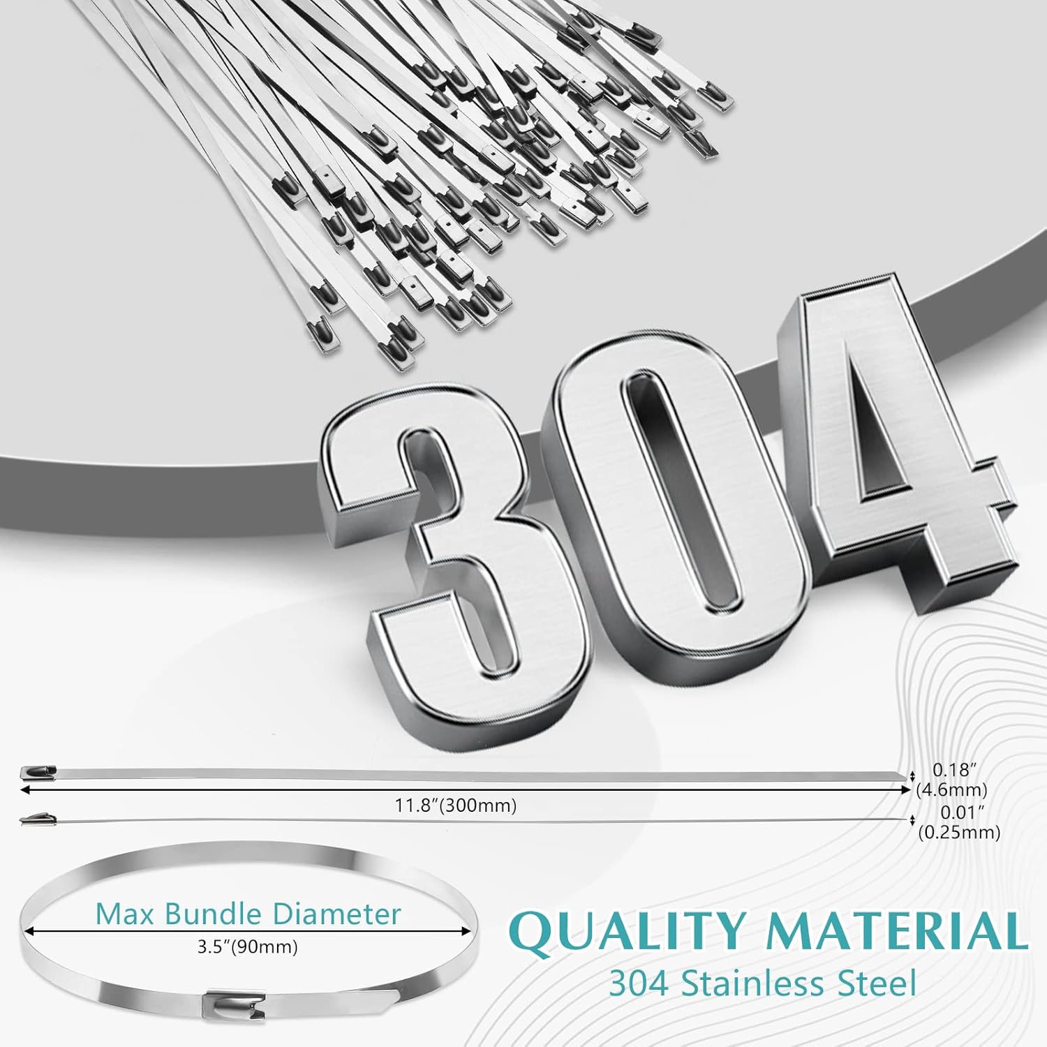 LEIFIDE 500 Pcs Metal Zip Ties 304 Stainless Steel Zip Ties Heavy Duty Self Locking 220 Pound Tensile Strength Cable Suitable for Exhaust Wrapping Fence Outdoor Workshop Canopy(11.8 Inch)