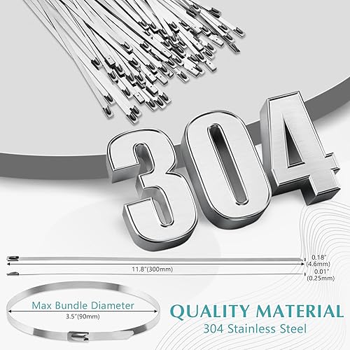 Miniatura 2 de 500 bridas de metal de acero inoxidable 304, resistentes autobloqueantes, resistentes a la tracción de 220 libras, adecuadas para envolver escapes,