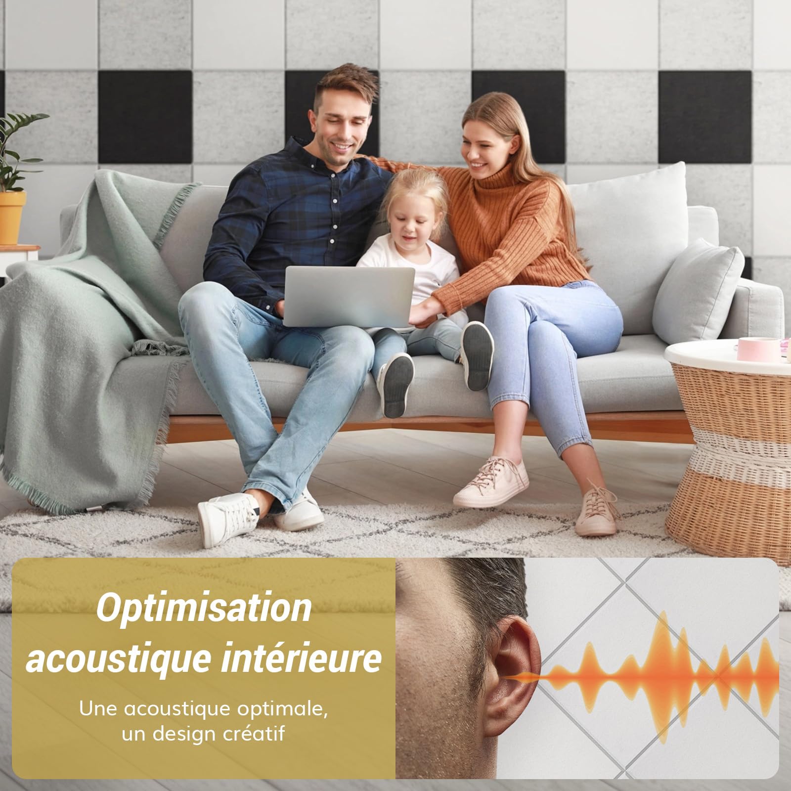 TONOR Lot de 18 Panneau Acoustique Mural Autocollante, 30 x 30 x 0,9 cm Panneau Acoustique à Haute Densité, Mousse Acoustique Isolant Phonique pour Studio, Bureau, Chambre, Salon, Blanc