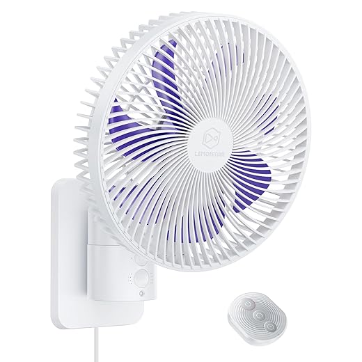 8.5-Inch Quiet Wall-Mounted Oscillation Fan with Remote & Timer, 4-Speed Adjustable for Small Bathrooms, Indoor Bedroom Cooling for RV, Adjustable Tilt, 5.92 ft Cord, Garage Cooling Fan for Home