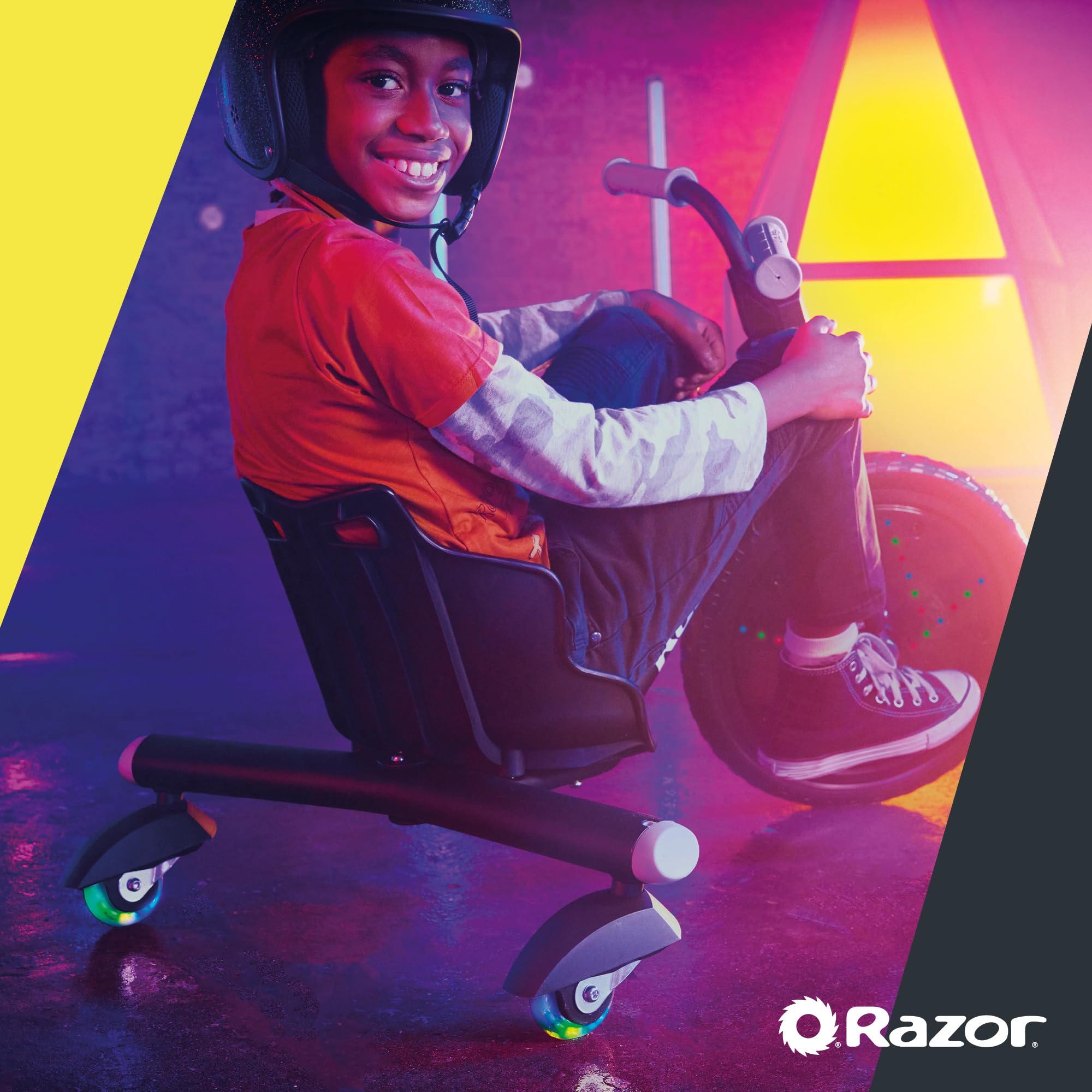 Razor RipRider 360 Lightshow -Trike mit hinteren Rollen und mit bewegungsaktivierten mehrfarbigen Lichtern, Drifting Ride auf 3 Rädern - für Kinder ab 5 Jahren