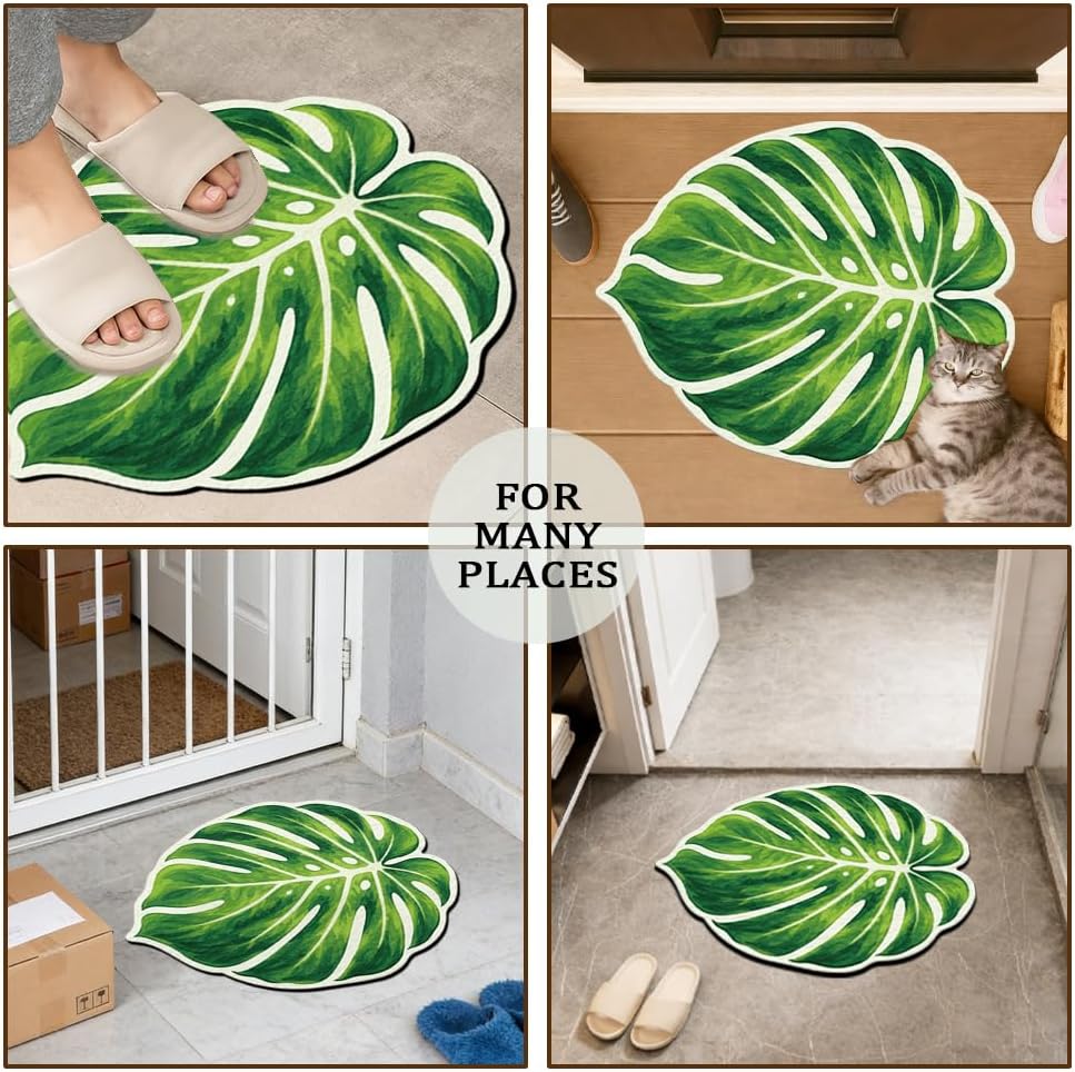 UNICRAFTALE Leaves Bath Mat Non Slip Diatomaceous Mud Mats for Bathroom Floor Plush Summer Green Plants Quick Dry Machine Washable Bathtub Mat for Tub Shower Home Decor 23.6x14.6Inch