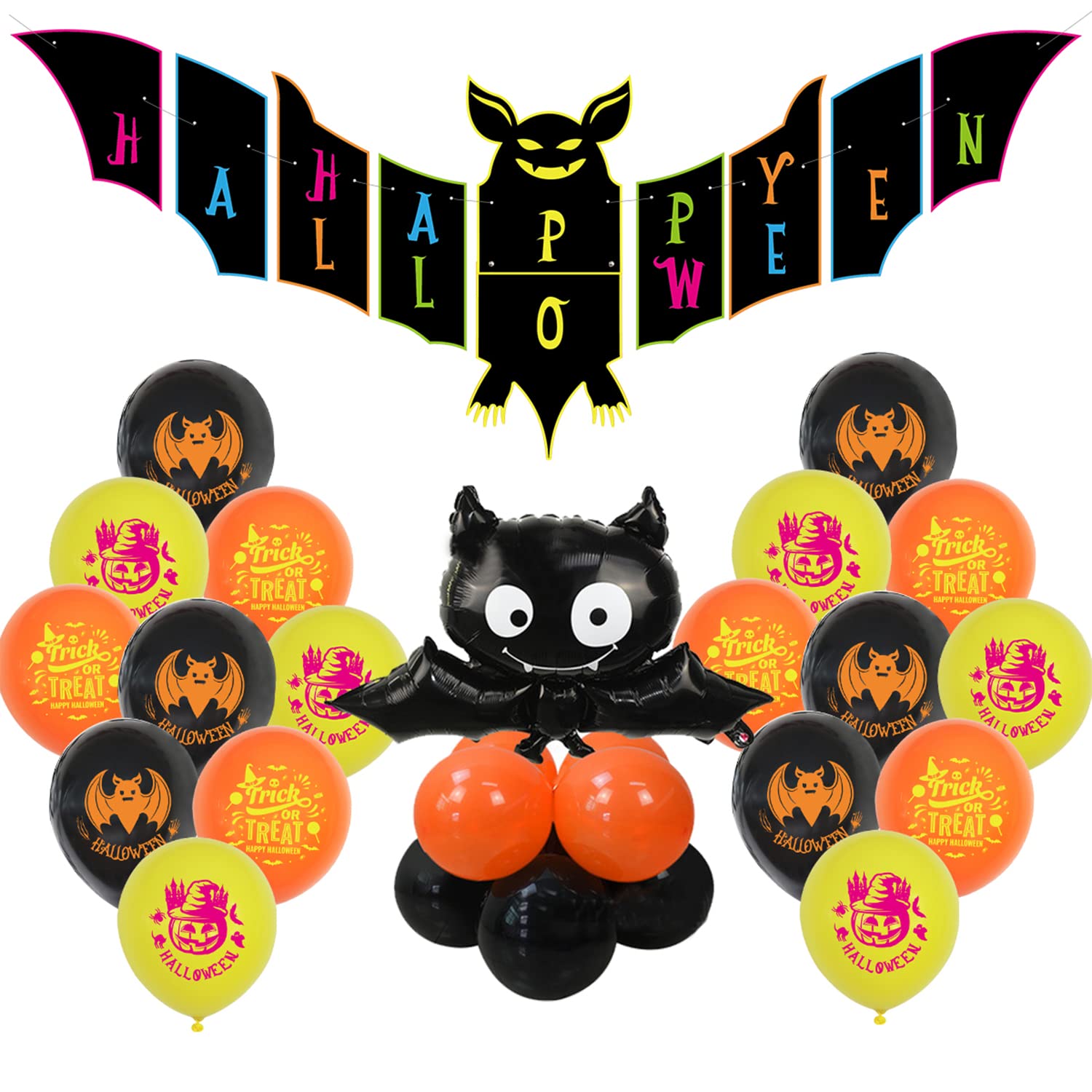 Photo 1 of 2 PACK Halloween Balloons Kit, Happy Halloween Banner & 27 Balloons Decorations, Bat Aluminum Foil Balloons, Inflatables Indoor Latex Balloons for Halloween Trinkets Home Wall Decor Supplies Festival Party Type-1