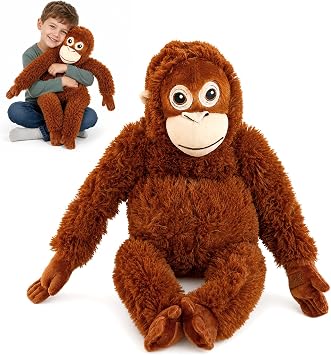 26 Inch Punch Monkey Plush Monkey Stuffed Animal, Soft Orangutan Plush with Velcro Hands and Feet, Huggable Emotional Support Comfort Companion Plush Toy Gift for Kids Adults