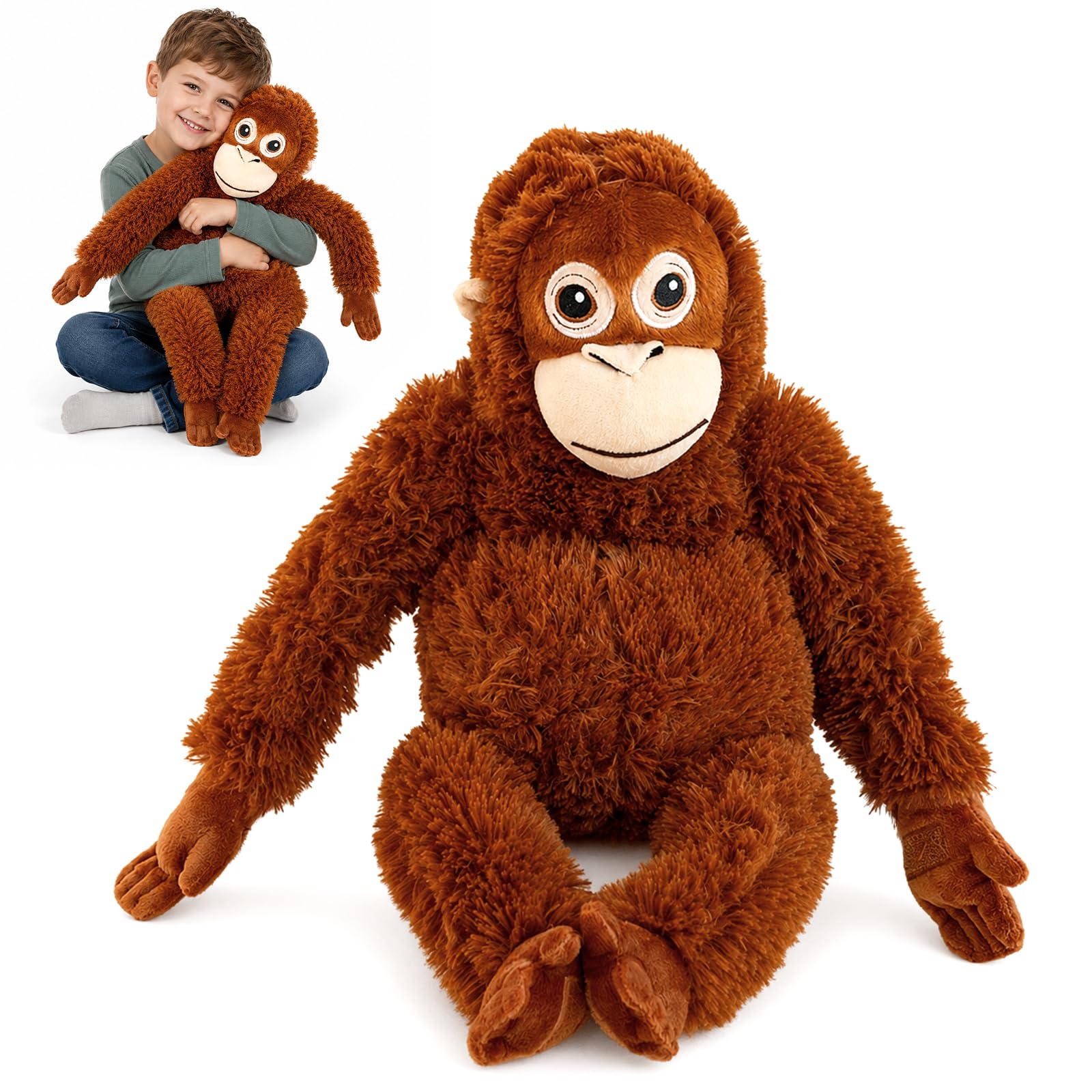 66 cm Punch Affe Plüsch-Affe Stofftier, weicher Orang-Utan-Plüsch mit Klettverschluss Händen und Füßen, umarmbare emotionale Unterstützung, Komfort, Begleiter, Plüschtier, Geschenk für Kinder