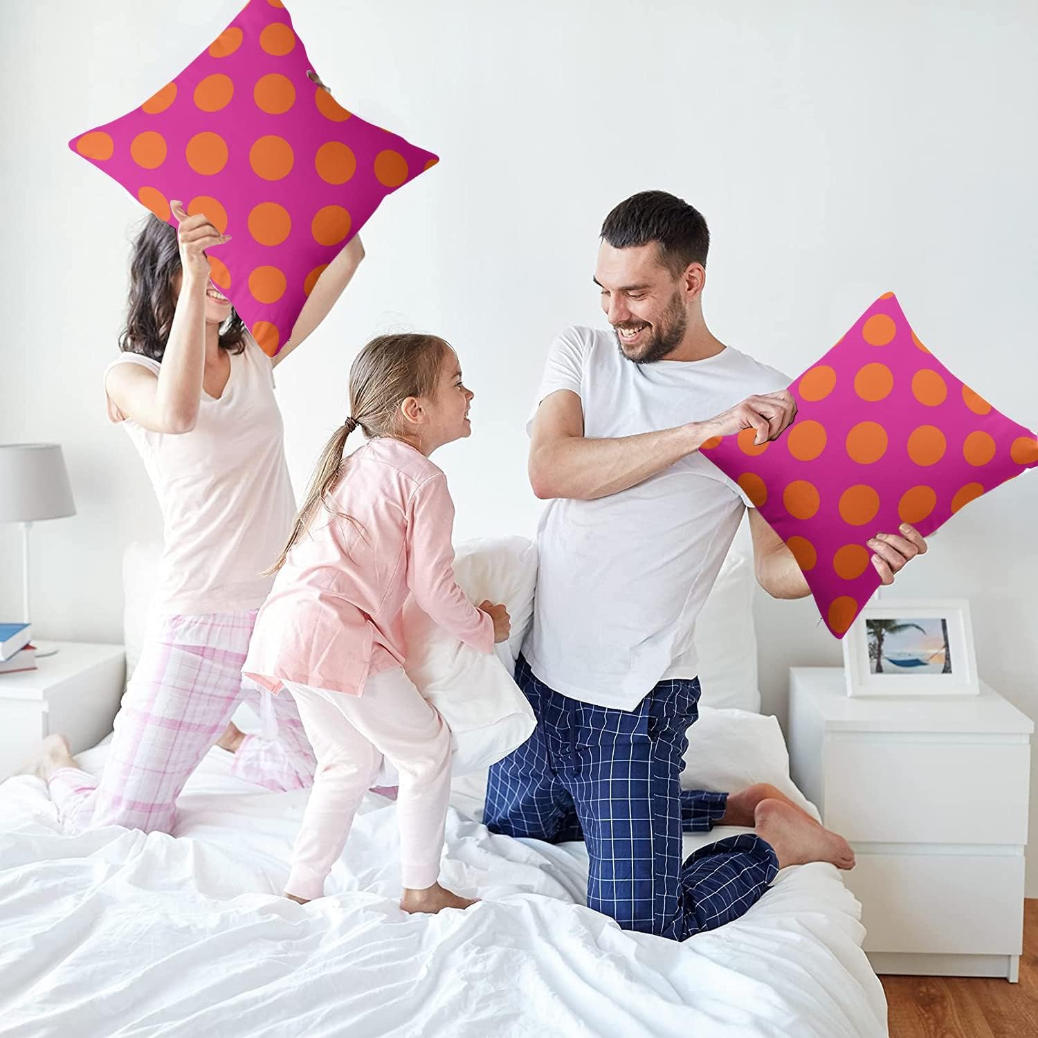 Pink and Orange Polkadots Outdoor Pillow Covers 20 x 20inches Square Decorative Pillow Case for Sofa Couch Bed (Pillow Insert Not Include)