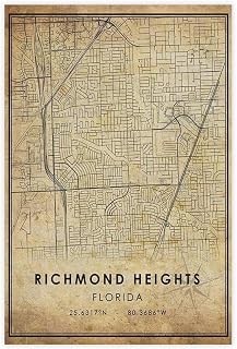 ZCXH Richmond Heights Map Florida Vintage Canvas Poster Bedroom Decor Landscape Office Room Decor Gift Unframe-style20x30inch(50x75cm)