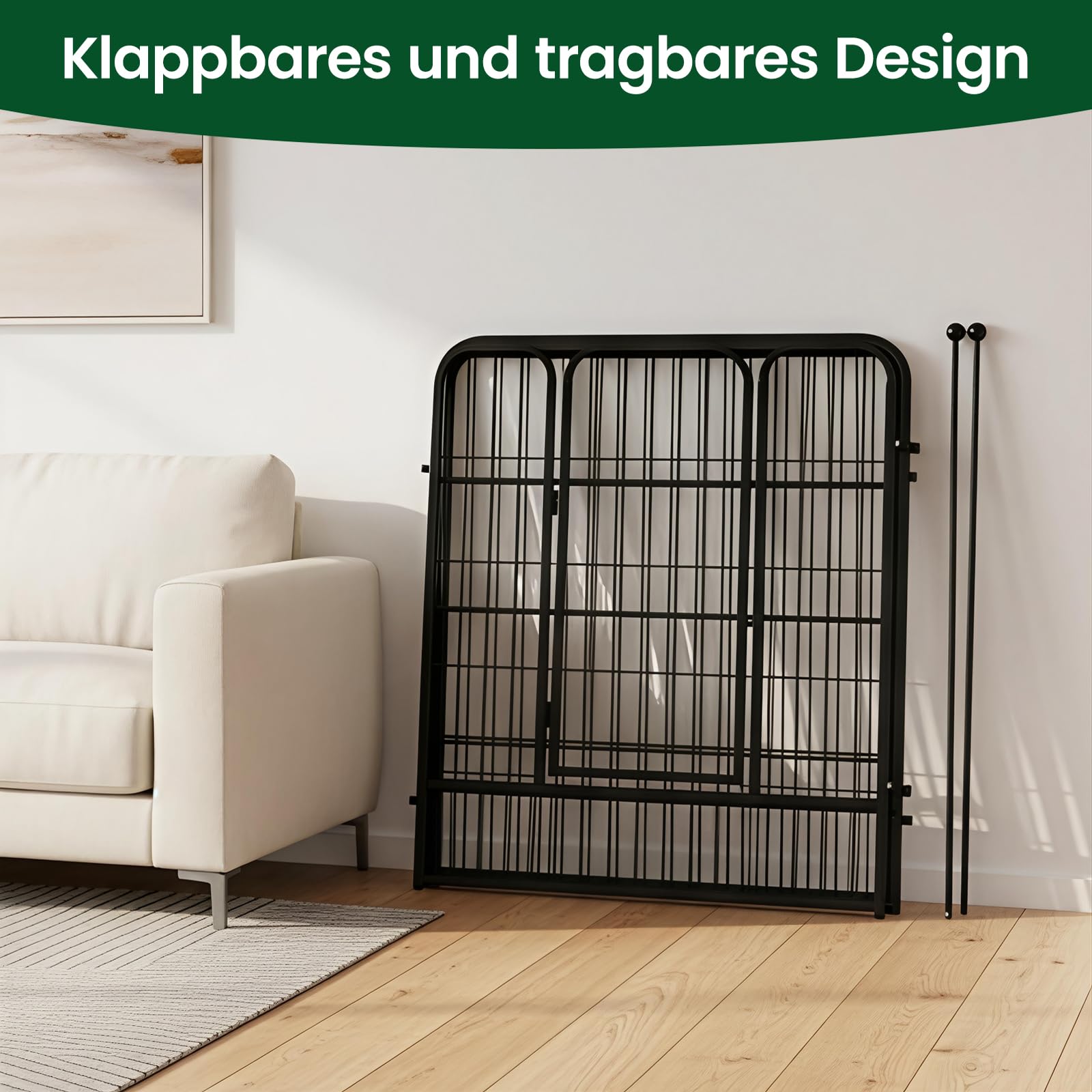 Trintion Welpenauslauf Hundelaufstall mit Einhand-Sicherheitsschloss, stabiles faltbares Hundegitter aus Metall für Welpen & Hunde, modularer Hundelaufstall für Innen & Außen (8PCS+80CM)