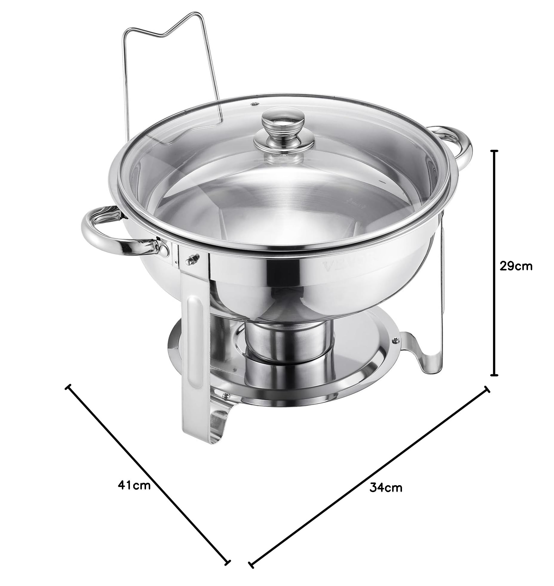 VEVOR Chauffe-Plat 4PCs 4,7 L, Buffet Chauffant Rond, Réchaud en Acier Inoxydable, avec 4 Bacs Pleine Grandeur et Couvercle en Verre, pour Buffet Libre-Service Hôtel Traiteur Restauration, Argenté