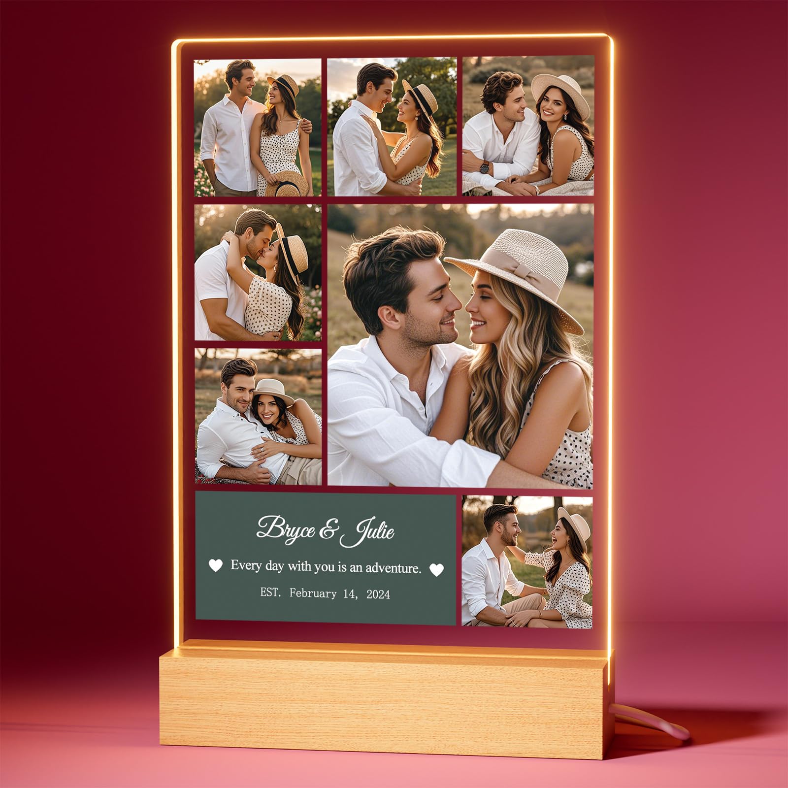 Bemaystar Regalos San Valentin Hombre Mujer Fotos Personalizadas Regalo con Luz, San Valentin Regalos Mujer Hombre, Lampara Personalizada con Foto Regalo para Madre Padre Amiga, 7 Fotos