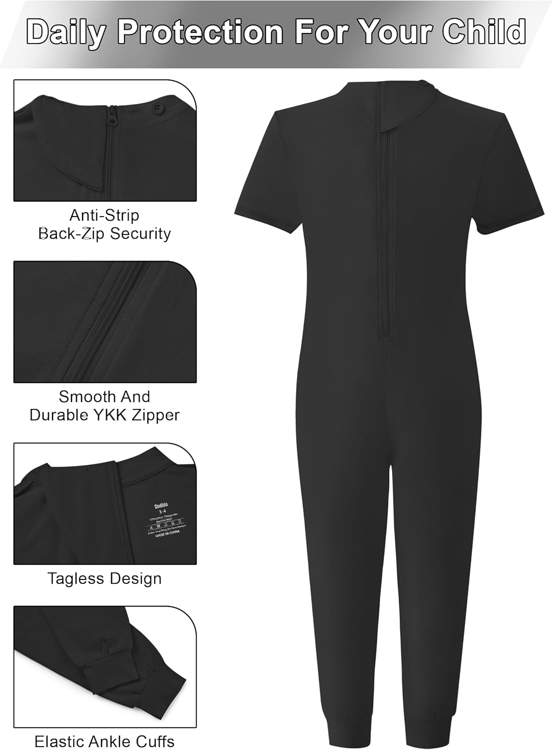 Adaptive Clothing for Kids Special Needs Autism Sensory Anti-Strip Jumpsuit Back Zip Long Leg Romper Size 3T-16 Years - Image 2