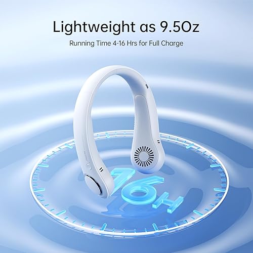 Vista 5 de JISULIFE Portable Neck Fan, Hands-Free Bladeless, 5 Speeds, 4000 mAh Battery Operated Wearable Personal Fan, Twistable, Rechargeable, Gift for Women