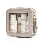 Popvibe Clear Makeup Bag Travel Cosmetic Case Transparent Toiletry Bag with Zipper, Portable Make Up Organizer Traveling Compact Car Bag for Essentials, Stone, Mini