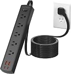 DEPOW Power Bar Surge Protector with 5 AC Outlets & 4 USB Ports (2 USB C), 6 Ft Extension Cord, 15 Amp Circuit Breaker, 1700 Joules, Mountable Flat Plug Power Strip for Home Office, Black