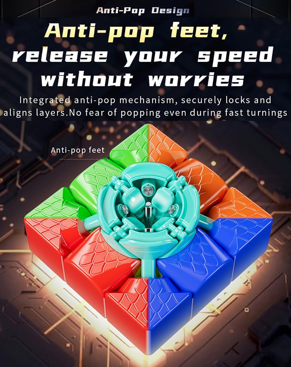 Willking Moyu RS3M V5 2023 Magnetic Dual Adjustment Speed Cube with Robot-Shape Display Box, 3x3 Stickerless Puzzle Cube RS3M V5 Magnetic Master Cube