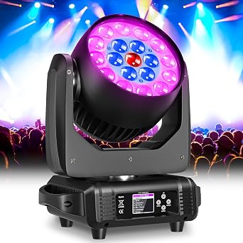 LED Moving Head Light 19x15W Beam/Wash/Zoom Effect,RGBW 4in1 Stage Lights Professional Auto,DMX512,Sound Activated and Self-propelled Control DJ Lights for Music Party Disco Wedding