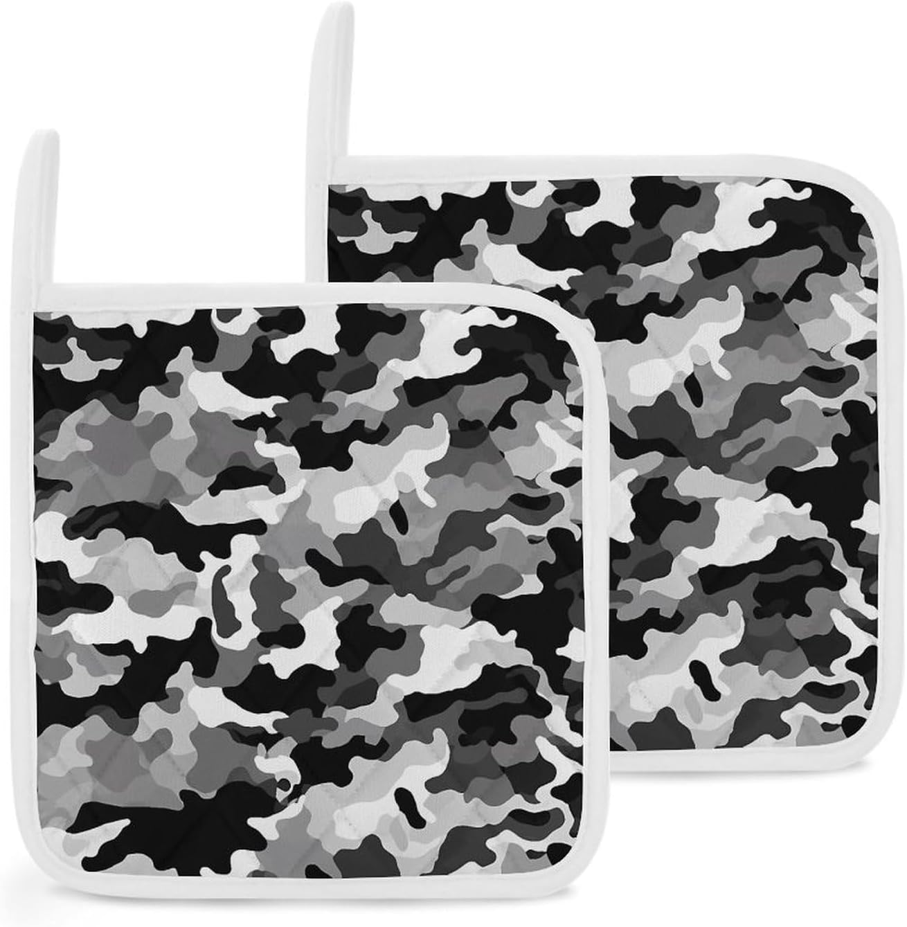 Black Grey White Camo Polyester Heat Resistant Pot Pad Non Slip Anti Scald Hot Dish Mat Reusable Table Protector for Kitchen Hot Pot Mat Wear Resistant Heat Proof Table Pad for Countertop Dining Room