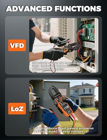 Inrush Clamp Meter With Flashlight,CM06Pro Clamp Multimeter,T-RMS 6000 Counts 1000A Amp Meter with VFD,LOZ,NCV,AC/DC Voltage Current,Continuity Capacitance Frequency Resistance Temperature