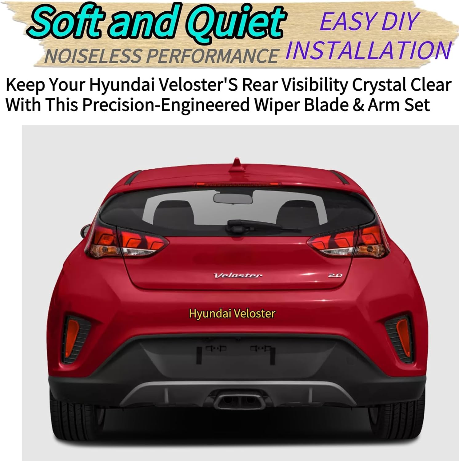 Rear Wiper Blade & Arm Replacement for Hyundai Veloster Hatchback 2019-2021 Exact Fit Base Premium Turbo R-Spec Ultimate Trims Rear Back Windshield Wiper Blade Set