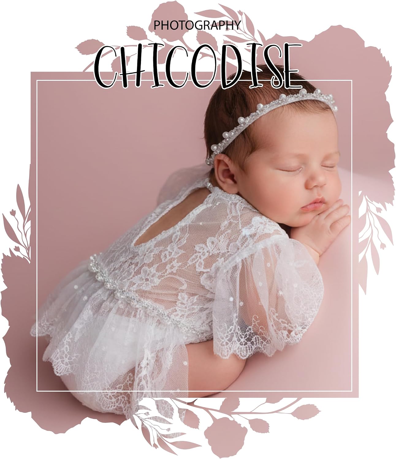 Newborn Girl Photoshoot Outfits New Born Photography Prop | Baby Outfit for Newborn Photo Shoot, Infant Girls Clothes for Pictures, Lace Romper with Pearl Headband