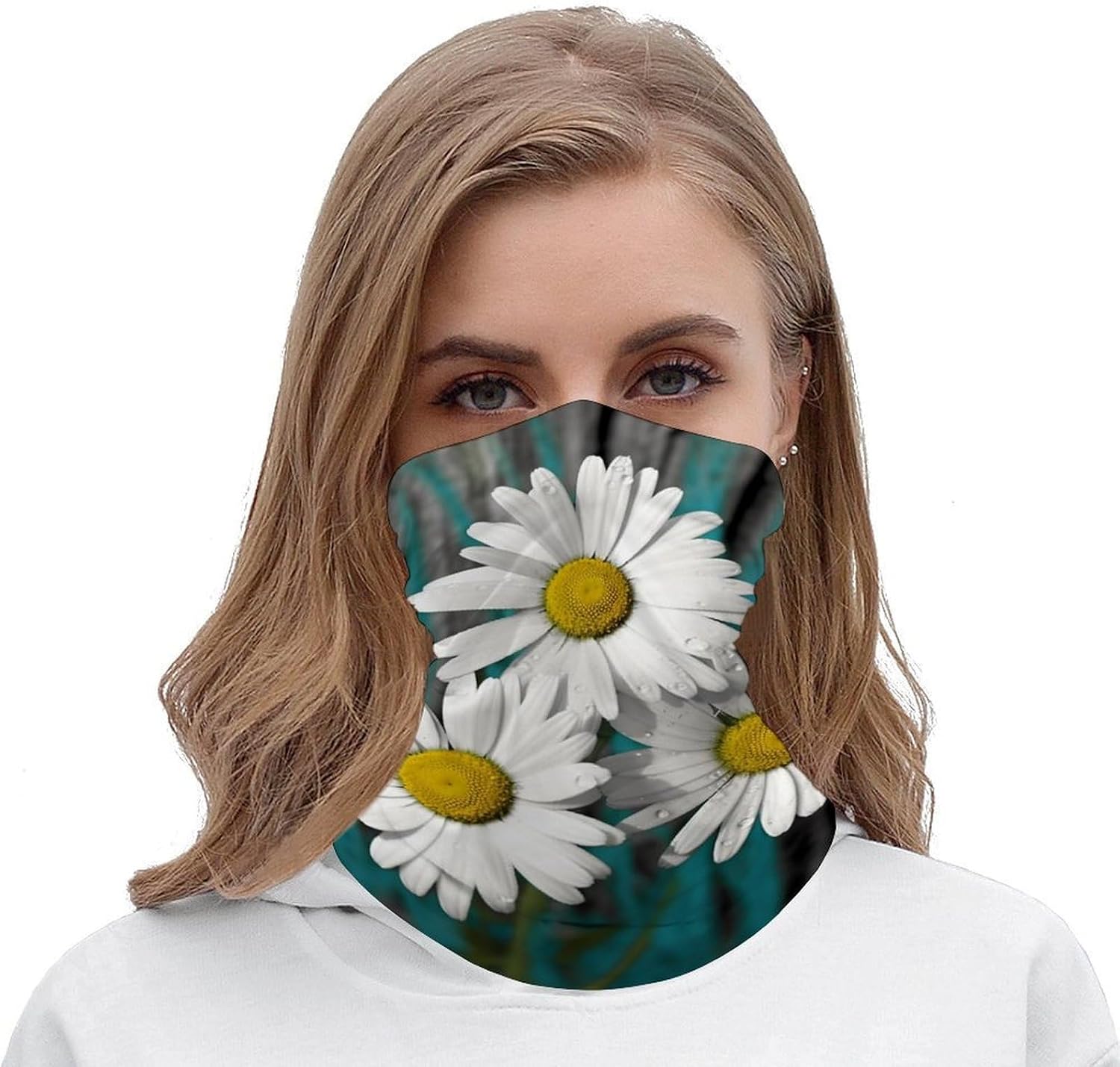 Daisy Flowers Winter Neck Gaiter Windproof Face Cover Scarf Stylish Warmer Bandana Cloth Soft Face Mask for Men Women Sun Cooling Scarf for Skiing Hiking Cycling