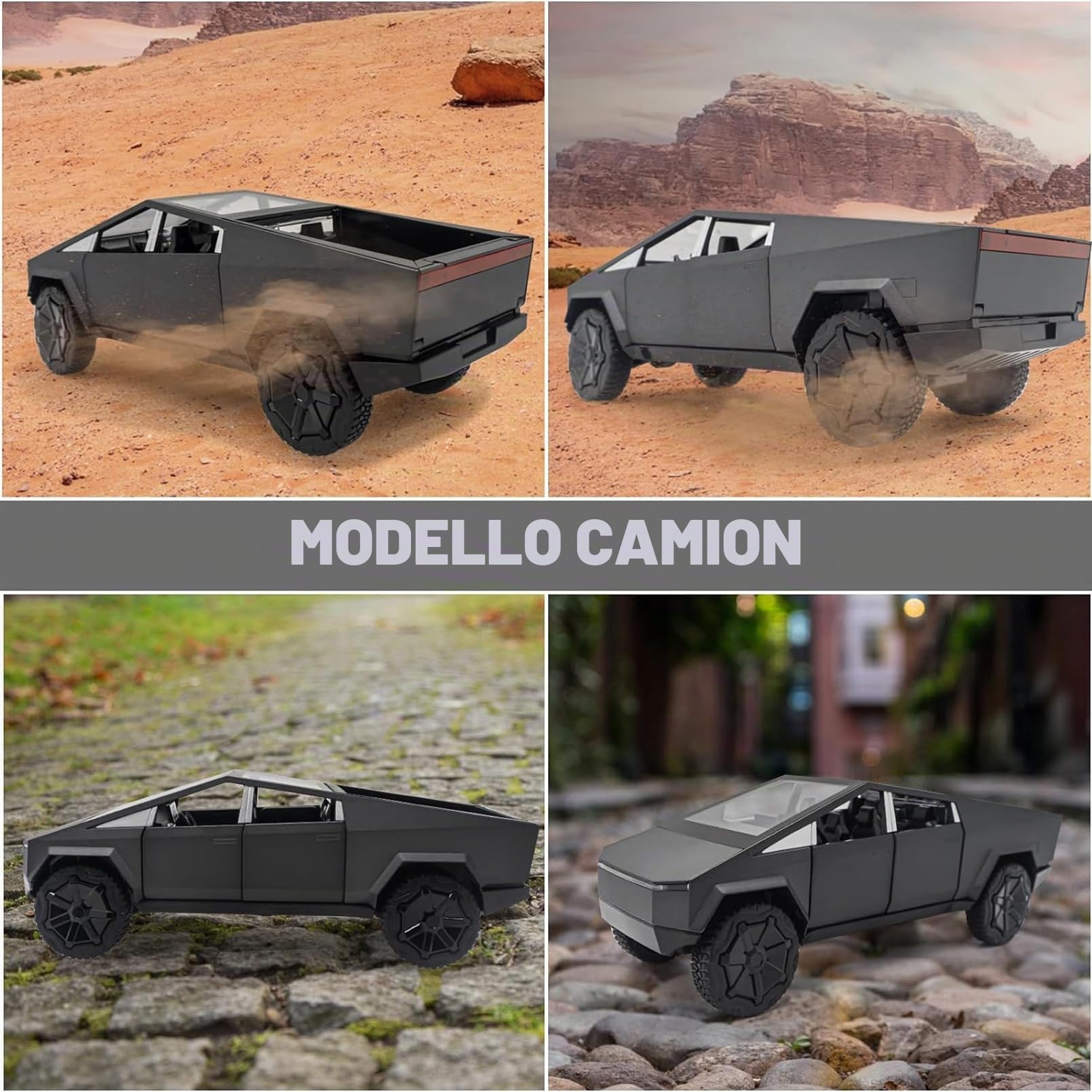 Tesla Truck Modellino Auto 1:24 Camion Giocattolo in Metallo Pressofuso con Luce e Suono, Mini Veicolo Giocattolo per Ragazzi dai 3 Anni in su (Nero)