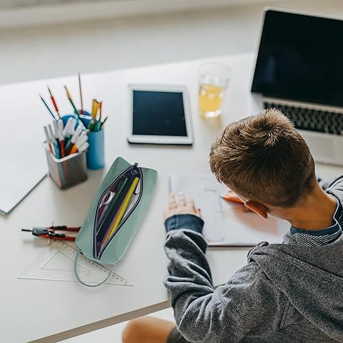 Miniatura 15 de Fmeida Estuche para lápices estético, bolsa de lápices de gran capacidad, estuche portátil para bolígrafos, oficina, papelería, bolsa de maquillaje