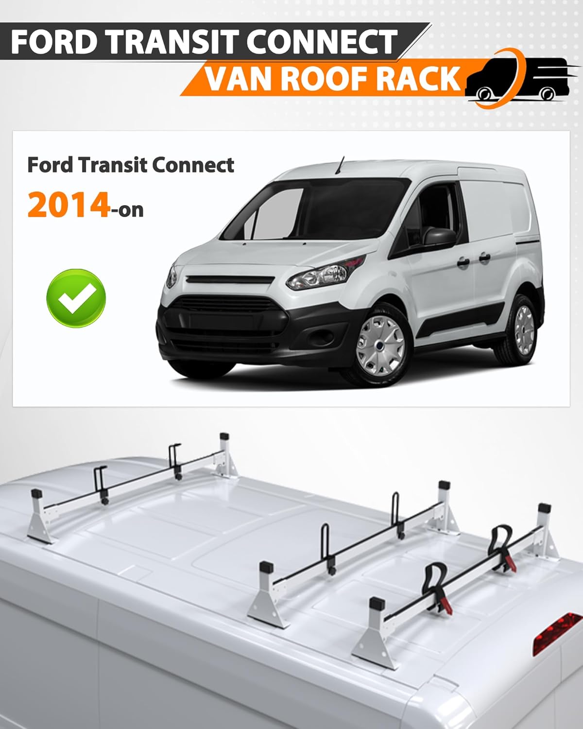 MELIPRON Van Roof Rack Fits for Ford Transit Connect 2014-2025, Steel Ladder Rack for Cargo Van with Anti-Rust White Coating, Ideal for Transporting Ladders, Pipes (Not Fit for Full-Size Ford Transit)
