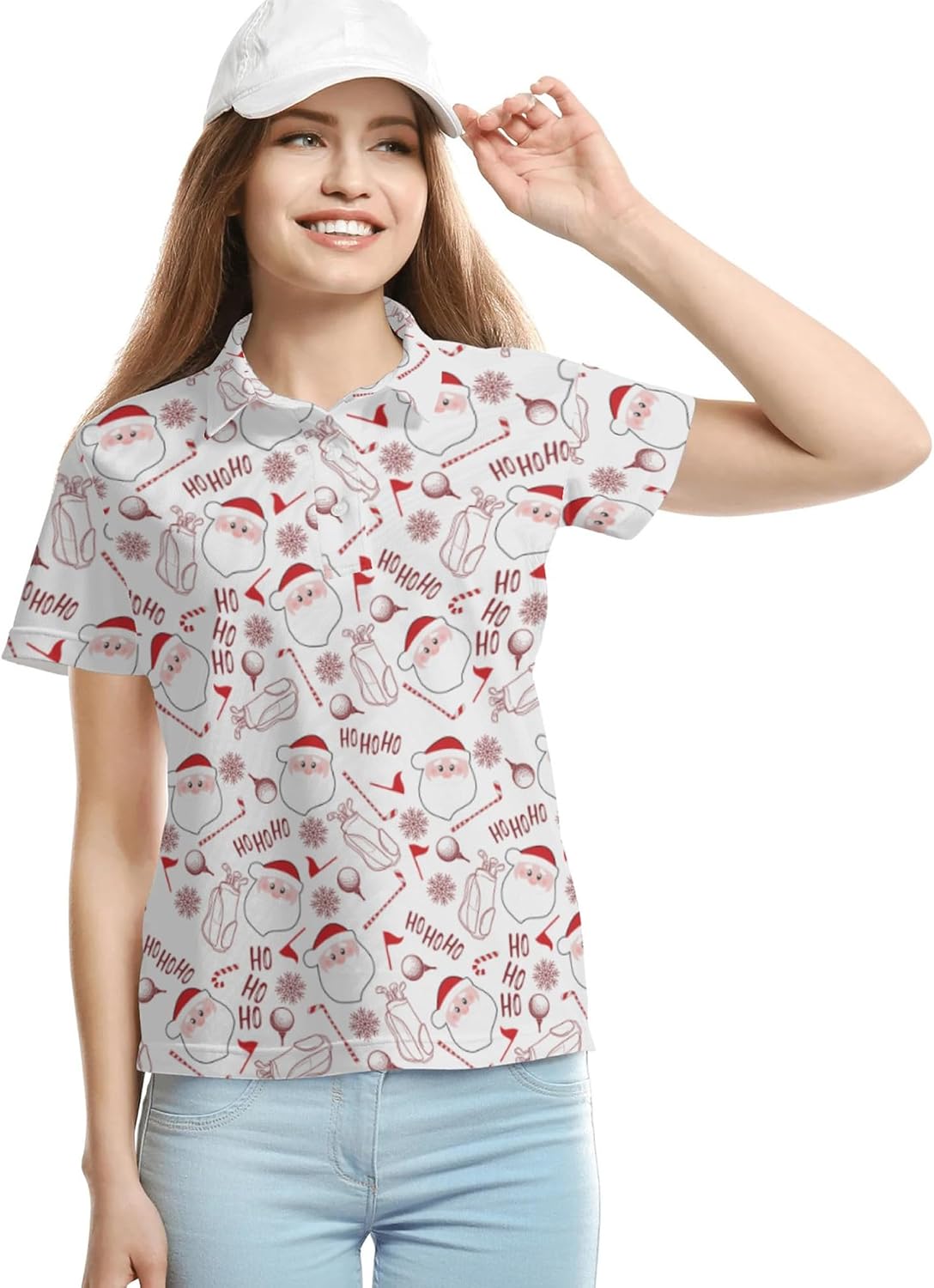 Funny Christmas Couple Golf Shirts,Matching Hawaiian Golf Shirt for Couple,Moisture Wicking Couple Polo Shirt for Men Women