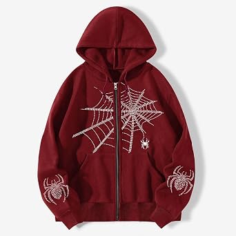 Vintage Zip Up Jacket Spider Graphic Hoodie Baggy Jacket Y2K Oversized Zipper Hoodie Grunge Streetwear Unisex