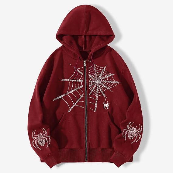 Vintage Zip Up Jacket Spider Graphic Hoodie Baggy Jacket Y2K Oversized Zipper Hoodie Grunge Streetwear Unisex