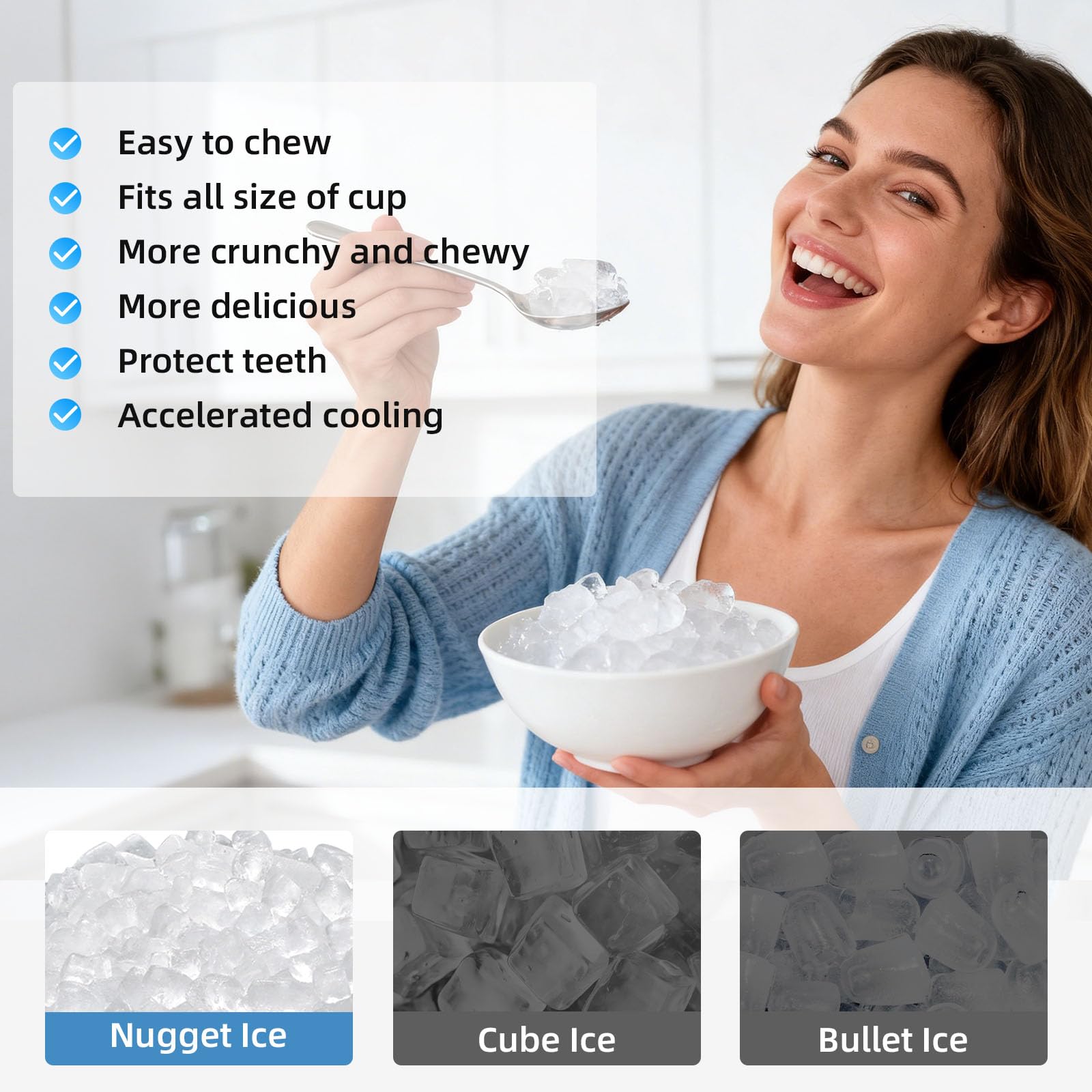 Antarctic Star Nugget Ice Maker Countertop, 35lbs/24h, Soft Chewable Ice, Self-Cleaning, Fast Making In 8 Mins, Portable Ice Machine With Handle, Ice Basket & Scoop, Stainless Steel Silver on Fridge.com - View 5